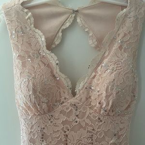 Embroidered Tan Long formal mermaid gown